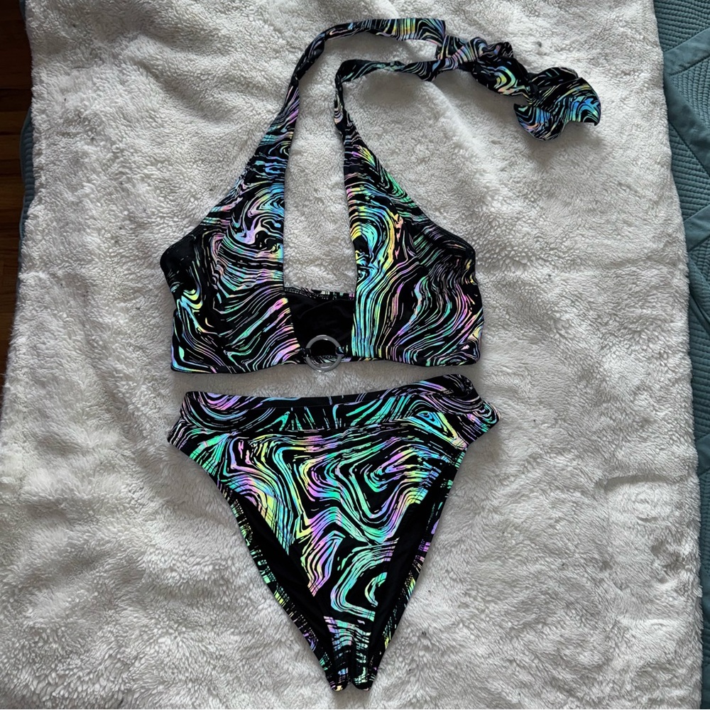 Iridescent Two Piece Patterned Swimwear - iHeartRaves